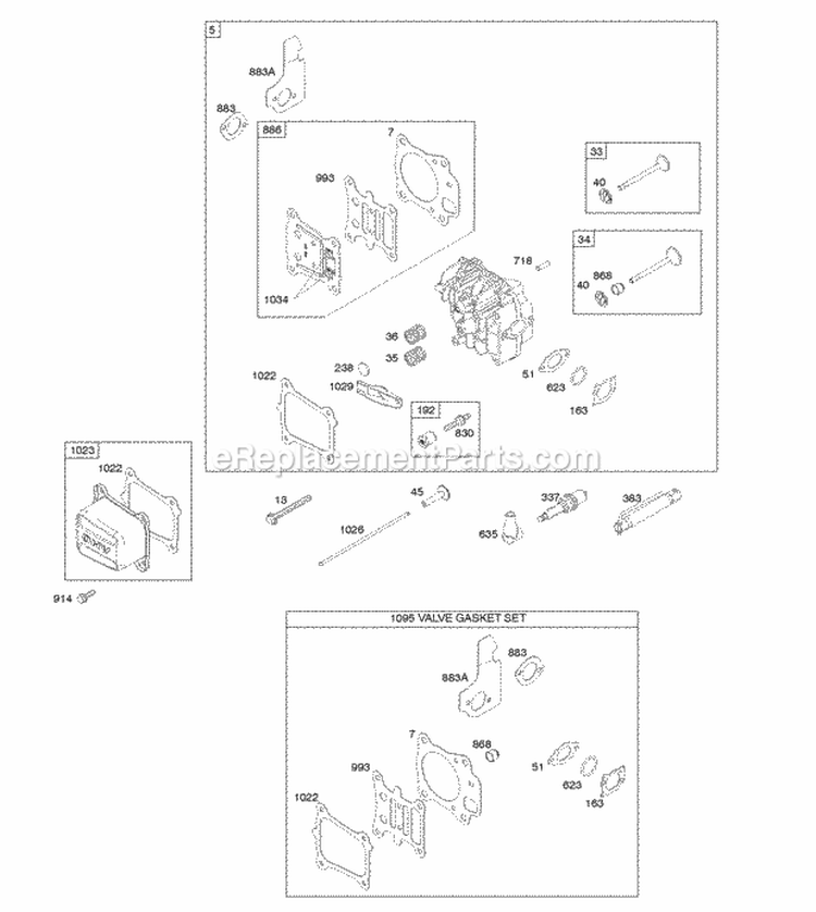 Cylinder Head Gasket Set-Valves Valves Diagram and Parts List for 11P902-0129-B3  Briggs and Stratton Engine